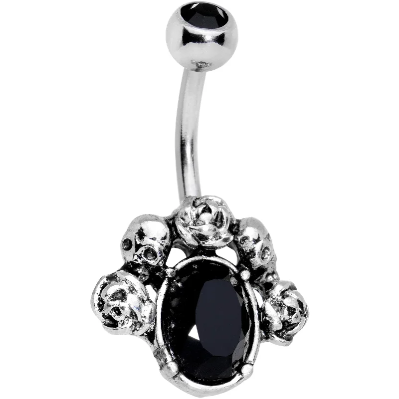Trendy Belly Rings for Bold Fashionistas -Black Gem Skulls on Skulls Halloween Belly Ring Trendy Belly Rings for Bold Fashionistas -Black Gem Skulls on Skulls Halloween Belly Ring