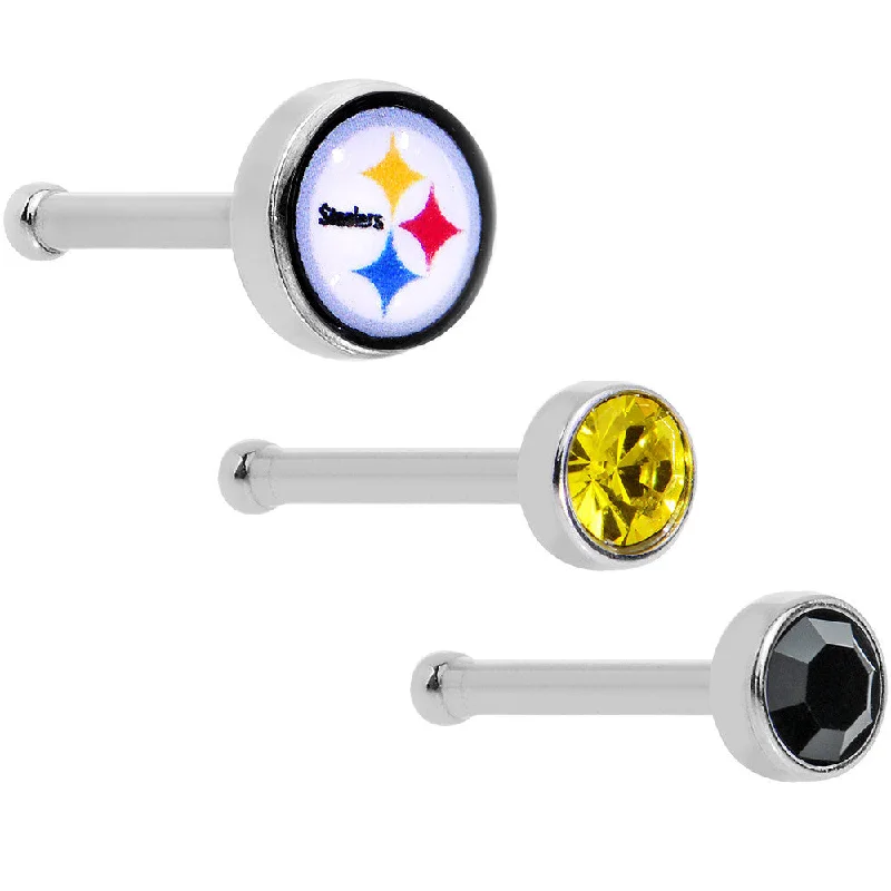 Nose Rings with Luxurious Appeal -20 Gauge Licensed NFL Pittsburgh Steelers Logo Nose Bone 3 Pack Set Nose Rings with Luxurious Appeal -20 Gauge Licensed NFL Pittsburgh Steelers Logo Nose Bone 3 Pack Set