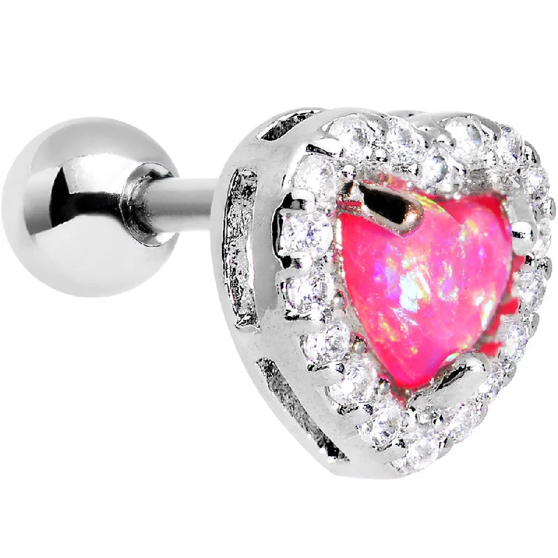 Women's Earrings – Elegant Designs for Every Personality--16 Gauge 1/4 Pink Synthetic Opal Clear Gem Heart Cartilage Earring Women's Earrings – Elegant Designs for Every Personality--16 Gauge 1/4 Pink Synthetic Opal Clear Gem Heart Cartilage Earring