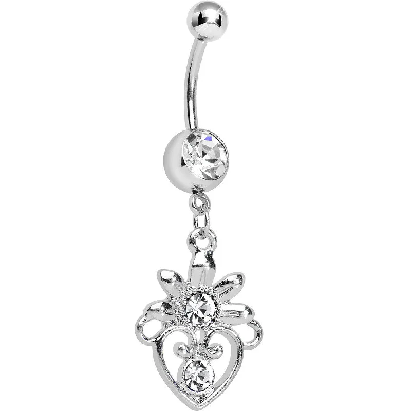 Designer Belly Rings for Fashion-Forward Women -Clear Gem Noble Heart Dangle Belly Ring Designer Belly Rings for Fashion-Forward Women -Clear Gem Noble Heart Dangle Belly Ring
