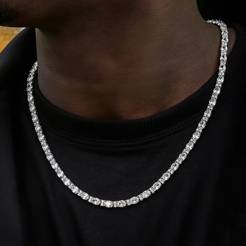 Exclusive Men's Necklaces & Pendants for the Modern Gentleman-Diamond Mixed Oval Cut Tennis Chain- 5mm Exclusive Men's Necklaces & Pendants for the Modern Gentleman-Diamond Mixed Oval Cut Tennis Chain- 5mm