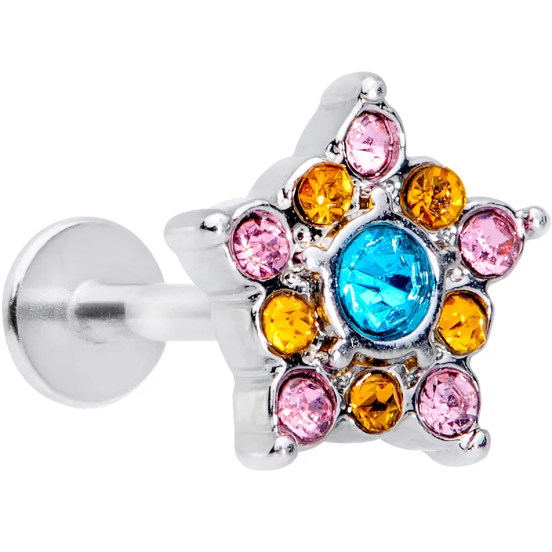 Stunning Lip Rings with Radiant Stones16 Gauge 3/8 Pink Yellow Blue Gem Showy Star Labret Monroe Tragus