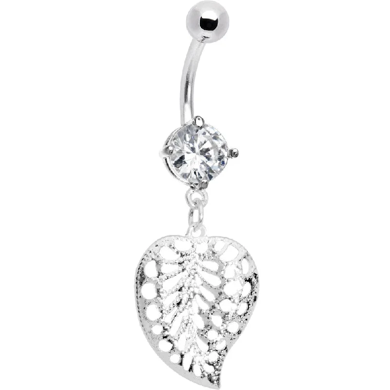 Trendy Belly Rings for Chic Look -Crystalline Gem Fabulous Falling Leaf Belly Ring
