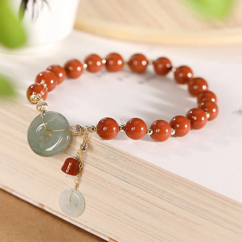 Round Bangle Bracelets for Women-Buddha Stones 14k Gold Filled Jade Red Agate Peace Buckle Copper Coin Gourd Confidence Bracelet Round Bangle Bracelets for Women-Buddha Stones 14k Gold Filled Jade Red Agate Peace Buckle Copper Coin Gourd Confidence Bracelet