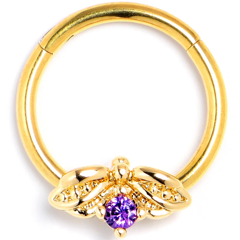 Women's Earrings – Elegant Designs for Every Personality--16 Gauge 3/8 Purple Gem Gold Tone Beauty Bug Hinged Segment Ring
