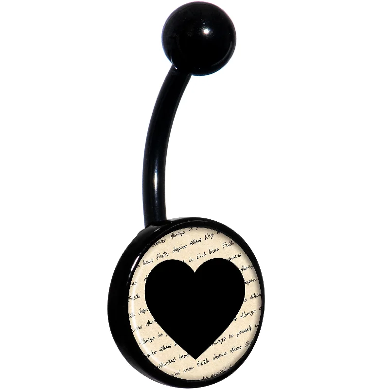 Stylish Belly Rings for Elegant Looks -Love Letter Black Heart Black Belly Ring