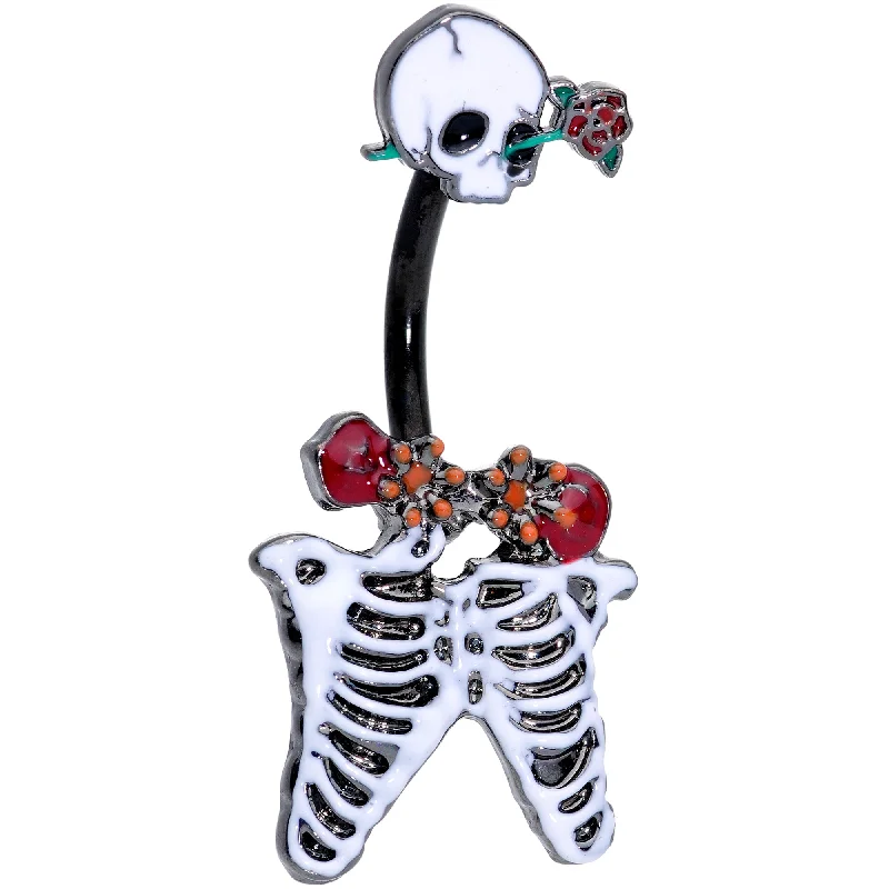 Beautiful Belly Rings for Fashionable Women -Black Skeleton Skull Rose Halloween Double Mount Belly Ring Beautiful Belly Rings for Fashionable Women -Black Skeleton Skull Rose Halloween Double Mount Belly Ring