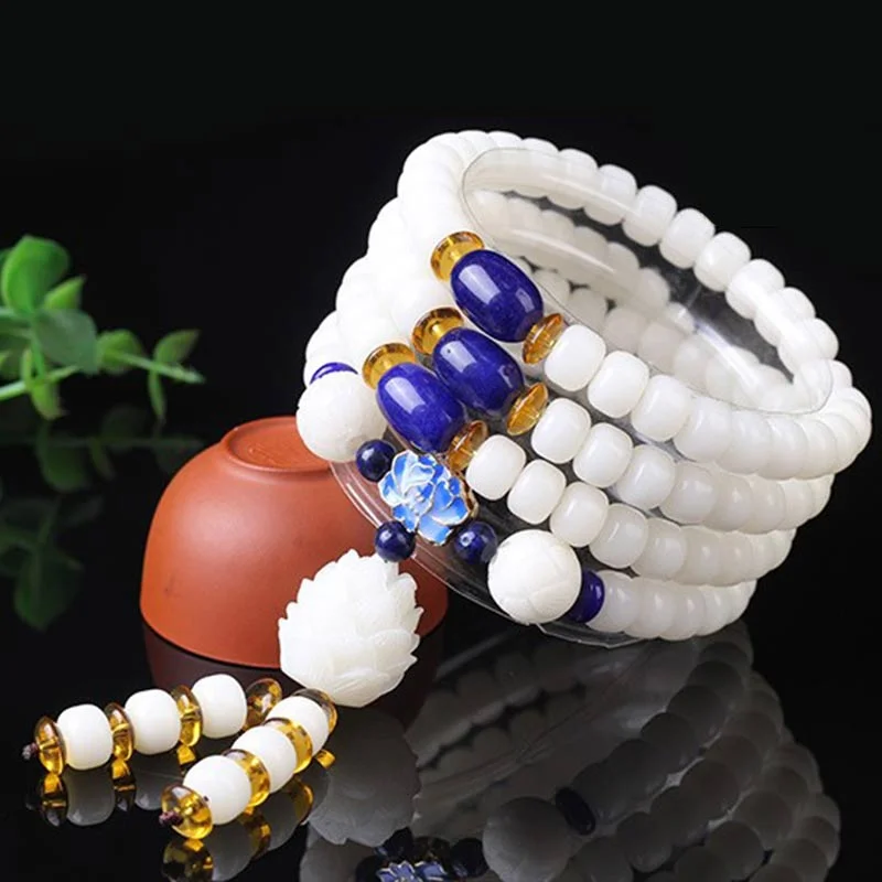 Unique Men's Stretch Bracelets-Buddha Stones Tibetan Mala White Bodhi Seed Peace Bracelet Unique Men's Stretch Bracelets-Buddha Stones Tibetan Mala White Bodhi Seed Peace Bracelet