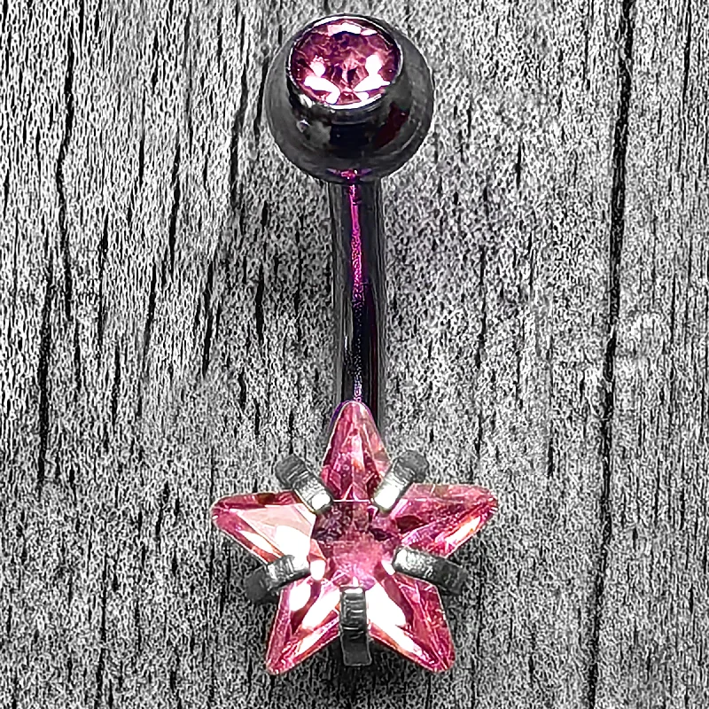 Stunning Belly Rings for Bold Fashion Statements -Pink CZ Gem Internally Threaded Simply Star Belly Ring Stunning Belly Rings for Bold Fashion Statements -Pink CZ Gem Internally Threaded Simply Star Belly Ring