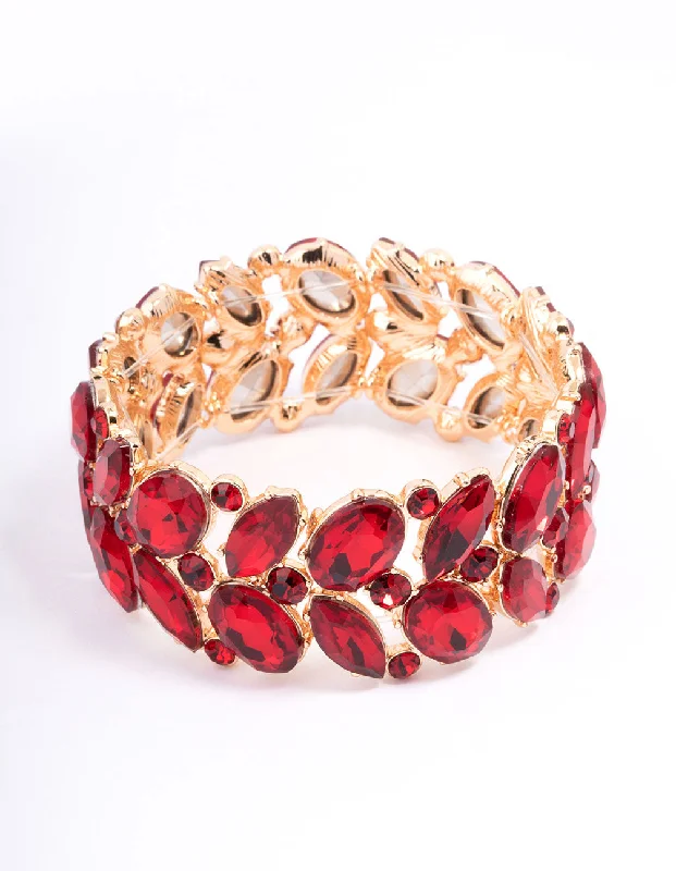 Adjustable Braided Bangles for Women-Red Adjustable Multi Stone Stretch Bracelet