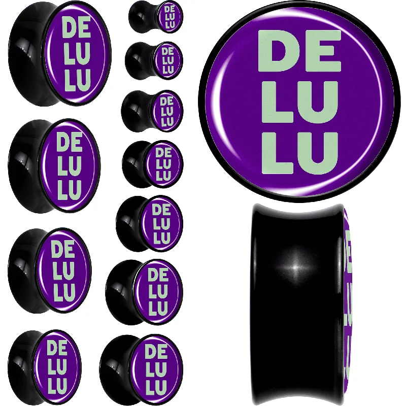 Women's Earrings – Elegant Designs for Every Personality--Word DELULU Black Acrylic Saddle Plug Set