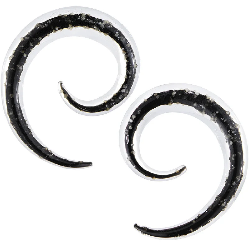 Women's Earrings – Elegant Designs for Every Personality--2 Gauge Clear Black Glass Glow in the Dark Spiral Taper Set