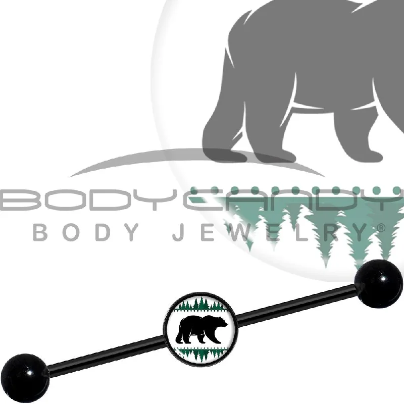 Women's Earrings – Elegant Designs for Every Personality--14 Gauge Winter Polar Bear in Woods Black Industrial Barbell 37mm Women's Earrings – Elegant Designs for Every Personality--14 Gauge Winter Polar Bear in Woods Black Industrial Barbell 37mm