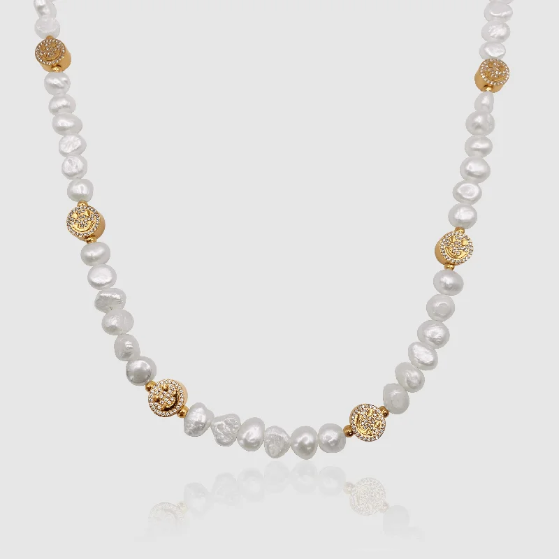 Exclusive Men's Necklaces & Pendants for the Modern Gentleman-Iced Smiley Real Pearl Necklace (Gold) Exclusive Men's Necklaces & Pendants for the Modern Gentleman-Iced Smiley Real Pearl Necklace (Gold)