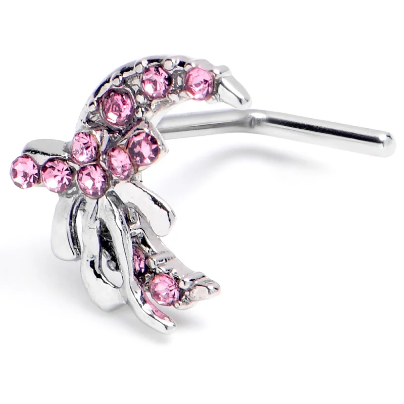 Nose Rings with Radiant Details -20 Gauge 1/4 Pink CZ Gem Bow Moon L Shape Nose Ring Nose Rings with Radiant Details -20 Gauge 1/4 Pink CZ Gem Bow Moon L Shape Nose Ring