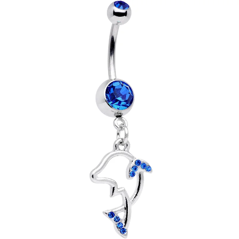 Gorgeous Belly Rings for Stunning Style -Deep Blue Gem Hollow Dolphin Dangle Belly Ring Gorgeous Belly Rings for Stunning Style -Deep Blue Gem Hollow Dolphin Dangle Belly Ring