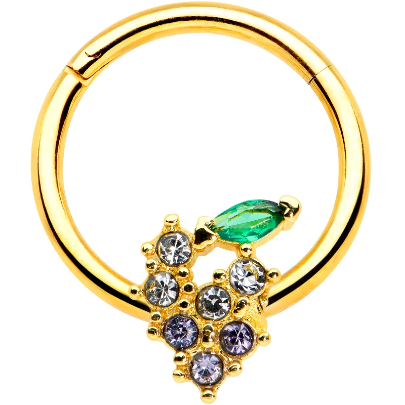 Nose Rings with Moonstone -16 Gauge 3/8 Clear CZ Gem Gold Tone Bunch Grapes Hinged Segment Ring Nose Rings with Moonstone -16 Gauge 3/8 Clear CZ Gem Gold Tone Bunch Grapes Hinged Segment Ring