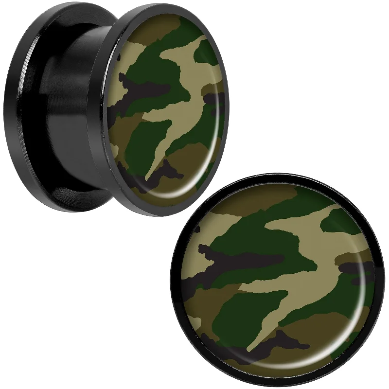 Women's Earrings – Elegant Designs for Every Personality--Woodland Camo Print Black Anodized Screw Fit Plug Set 9/16 Women's Earrings – Elegant Designs for Every Personality--Woodland Camo Print Black Anodized Screw Fit Plug Set 9/16