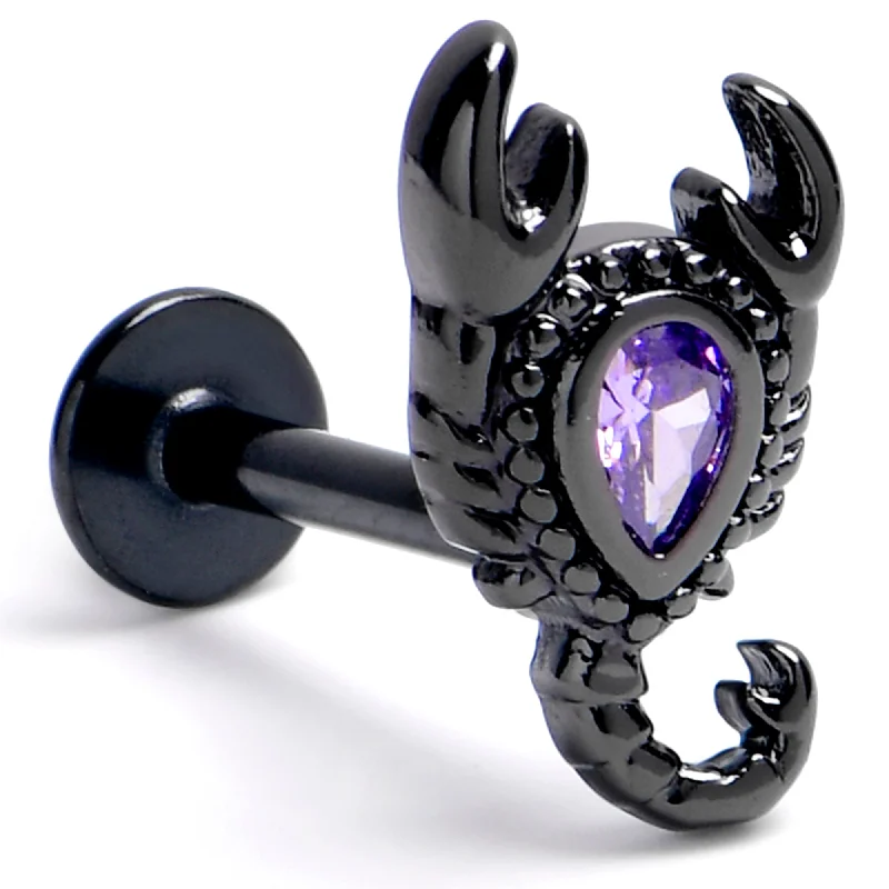 Lip Rings for Edgy and Unique Styles16 Gauge 5/16 Purple CZ Gem Black Goth Scorpion Labret