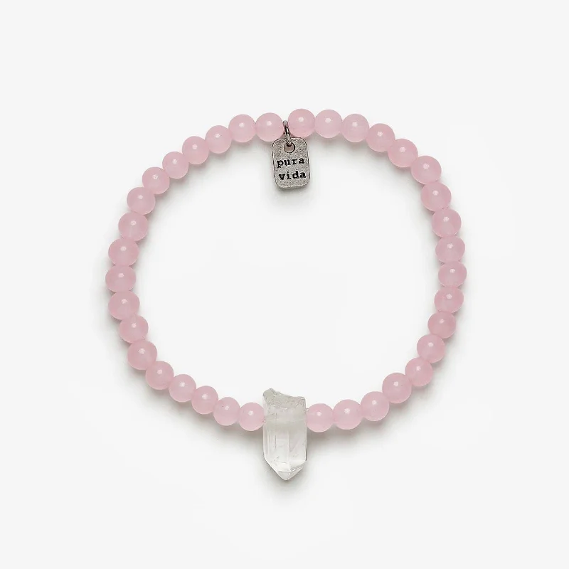 Custom-Engraved Bangles for Women-Rose Quartz Intention Stretch Bracelet