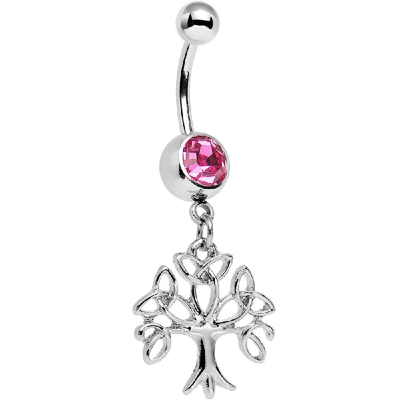 Belly Rings with Stone Accents for Elegant Style -Pink Gem Celtic Knot Triquetra Tree of Life Dangle Belly Ring Belly Rings with Stone Accents for Elegant Style -Pink Gem Celtic Knot Triquetra Tree of Life Dangle Belly Ring