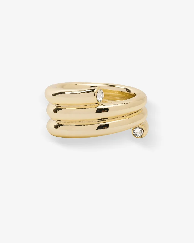 Chic Women's Rings for Fashion-Forward Looks-Spiral Ring - Gold|White Diamondettes