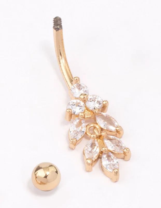 Trendy Belly Rings for Bold Fashionistas -Gold Plated Surgical Steel Marquise Drop Belly Ring Trendy Belly Rings for Bold Fashionistas -Gold Plated Surgical Steel Marquise Drop Belly Ring