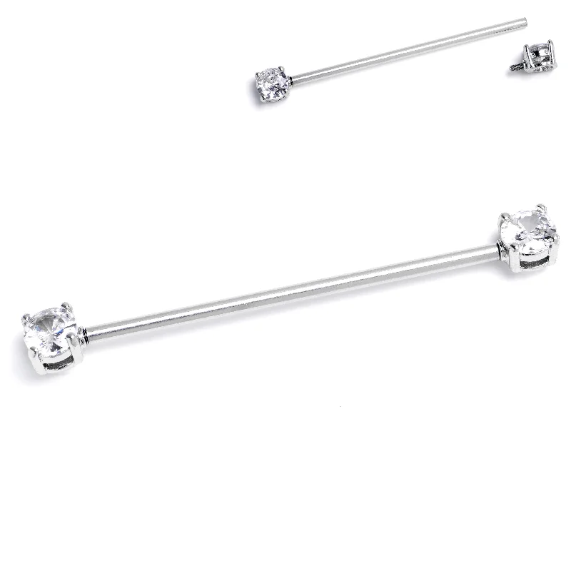 Women's Earrings – Elegant Designs for Every Personality--14 Gauge Clear Gem Internally Threaded Industrial Barbell 38mm