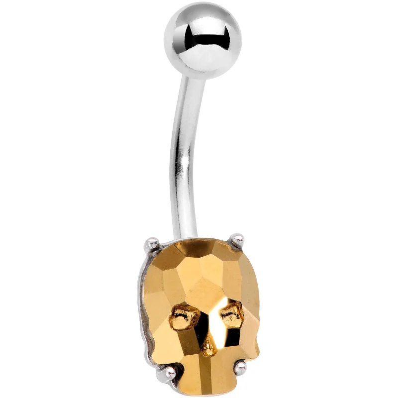 Stylish Belly Rings with Beautiful Details -Champagne Gem Sugar Skull Mask Belly Ring