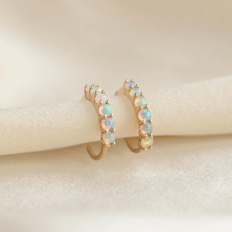Women's Earrings – Elegant Designs for Every Personality--Opal Huggie Earrings 14k Gold - Calypso Women's Earrings – Elegant Designs for Every Personality--Opal Huggie Earrings 14k Gold - Calypso