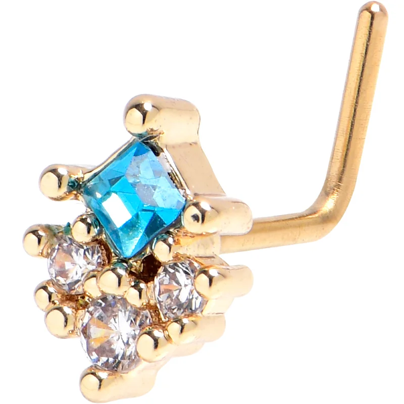 Nose Rings for Trendy Women’s Fashion -20 Gauge 7mm Blue CZ Gem Gold Tone Rhombus Riot L Shape Nose Ring Nose Rings for Trendy Women’s Fashion -20 Gauge 7mm Blue CZ Gem Gold Tone Rhombus Riot L Shape Nose Ring