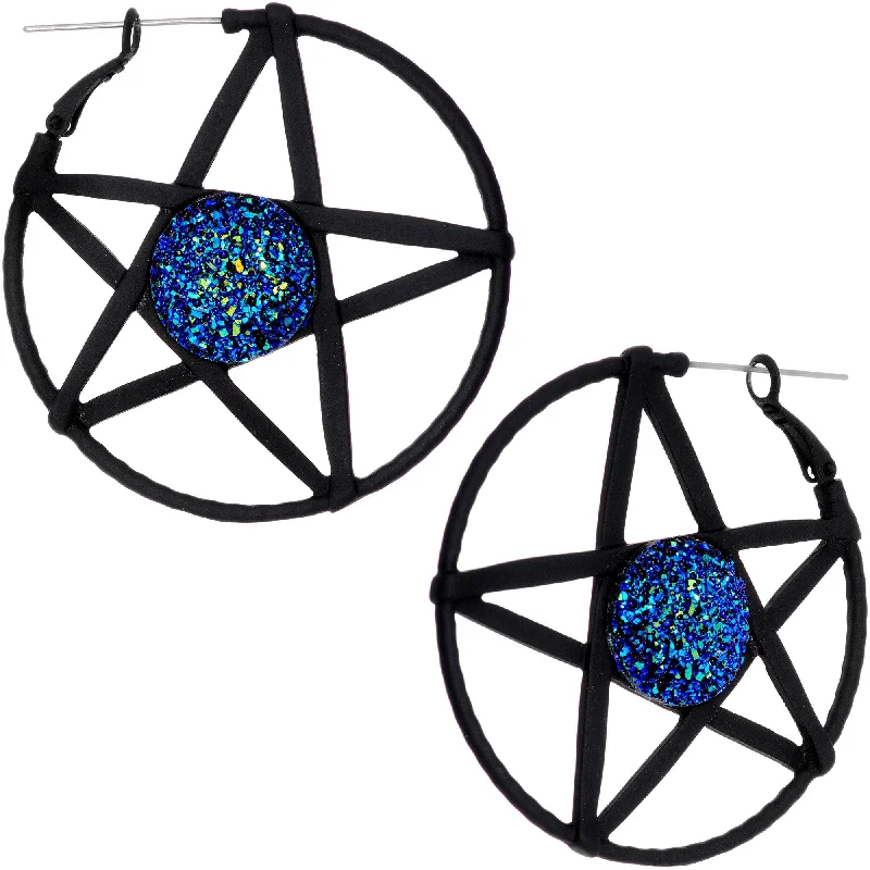 Women's Earrings – Elegant Designs for Every Personality--Blue Faux Druzy Making Some Magic Pentacle Tunnel Plug Earrings