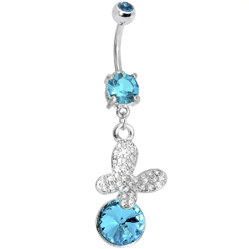 Belly Rings with Unique Shape for Stylish Piercings -Aqua Gem Crystalline Butterfly Dangle Belly Ring Belly Rings with Unique Shape for Stylish Piercings -Aqua Gem Crystalline Butterfly Dangle Belly Ring