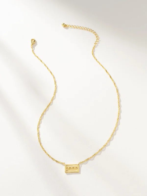 Shop Classic Women's Necklaces & Pendants with a Modern Twist-Chicago Flag Pendant Necklace Shop Classic Women's Necklaces & Pendants with a Modern Twist-Chicago Flag Pendant Necklace