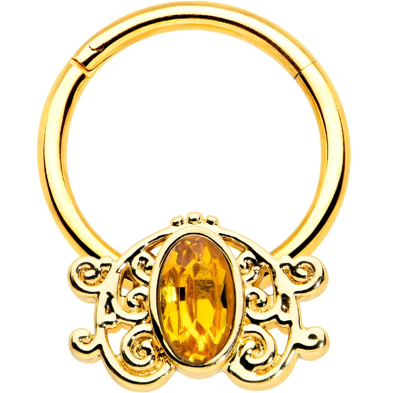 Nose Rings with Metal Detailing -16 Gauge 3/8 Yellow Gem Gold Tone Duet Scroll Hinged Segment Ring Nose Rings with Metal Detailing -16 Gauge 3/8 Yellow Gem Gold Tone Duet Scroll Hinged Segment Ring