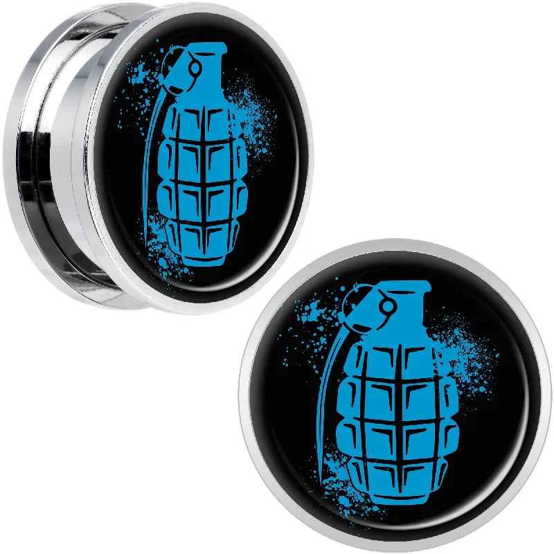 Women's Earrings – Elegant Designs for Every Personality--Blue Grenade Steel Screw Fit Plug Set 20mm