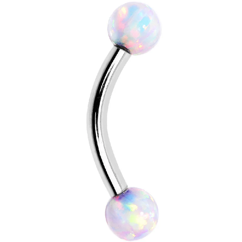 Women's Earrings – Elegant Designs for Every Personality--White Synthetic Opal 3mm Ball Internally Threaded Curved Eyebrow Ring