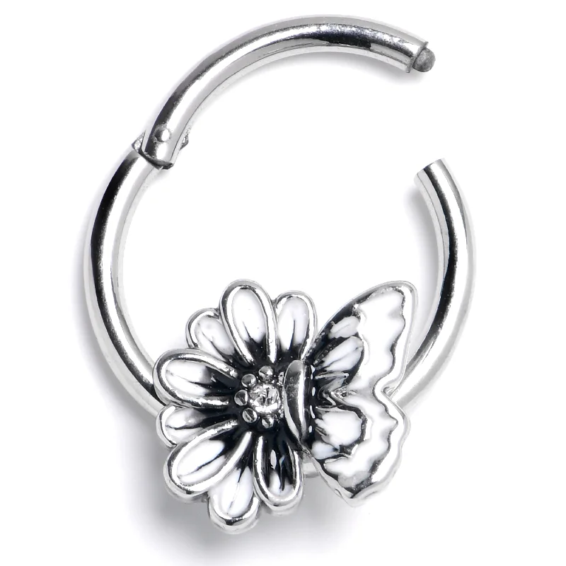 Women's Earrings – Elegant Designs for Every Personality--16 Gauge 3/8 Clear CZ Gem Butterfly Blossom Black Hinged Segment Ring Women's Earrings – Elegant Designs for Every Personality--16 Gauge 3/8 Clear CZ Gem Butterfly Blossom Black Hinged Segment Ring