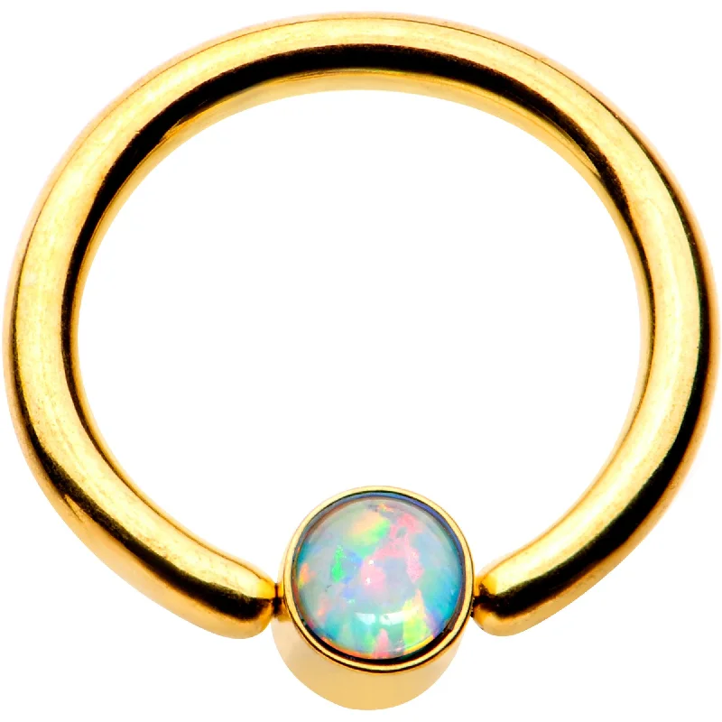 Women's Earrings – Elegant Designs for Every Personality--16 Gauge 5/16 White Faux Opal 3mm Disc Gold IP BCR Captive Ring
