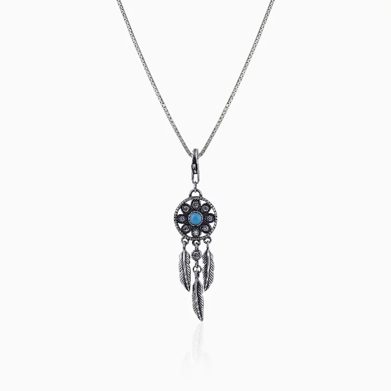 Shop Classic Women's Necklaces & Pendants with a Modern Twist-Oxidised Silver Dream Catcher Pendant With Box Chain Shop Classic Women's Necklaces & Pendants with a Modern Twist-Oxidised Silver Dream Catcher Pendant With Box Chain