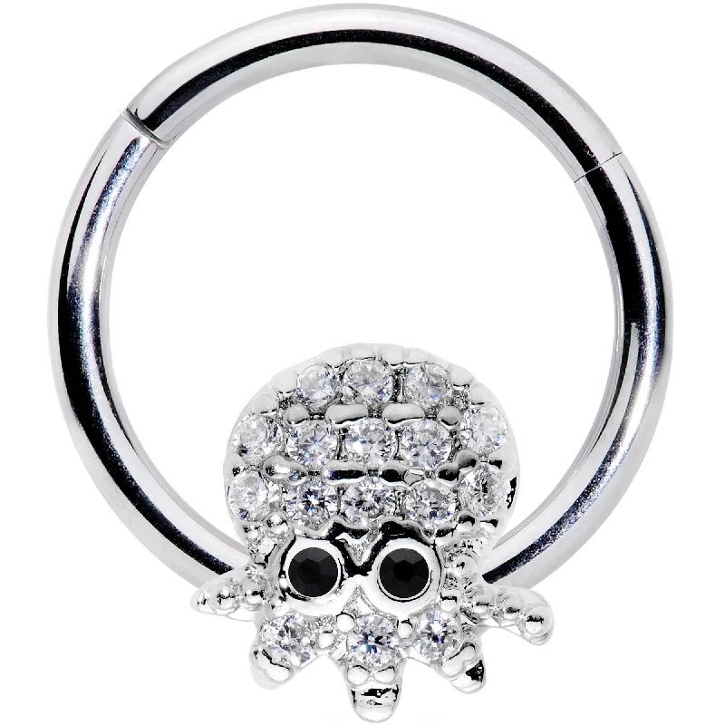 Gold Lip Rings with Creative Designs16 Gauge 5/16 Clear Black CZ Gem Nautical Octopus Hinged Segment Ring