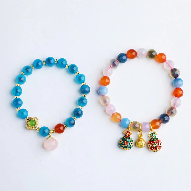 Personalized Silver Bracelets for Men-Buddha Stones Colorful Candy Agate Gold Swallowing Beast Family Peach Harmony Charm Bracelet Personalized Silver Bracelets for Men-Buddha Stones Colorful Candy Agate Gold Swallowing Beast Family Peach Harmony Charm Bracelet