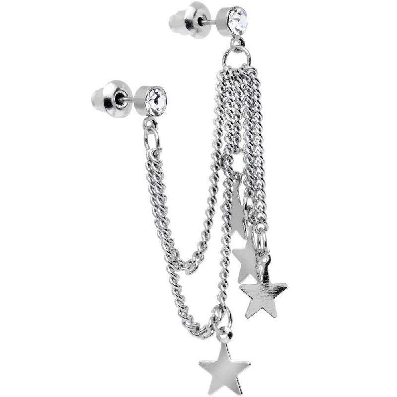 Women's Earrings – Elegant Designs for Every Personality--Clear Gem 3 Star Double Chain Ear to Cartilage Stud Earrings Women's Earrings – Elegant Designs for Every Personality--Clear Gem 3 Star Double Chain Ear to Cartilage Stud Earrings