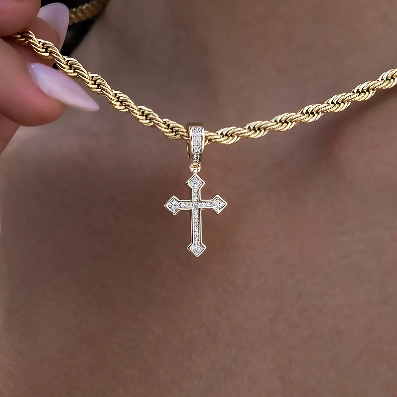 Shop Classic Women's Necklaces & Pendants with a Modern Twist-Micro Iced Celtic Cross in Yellow Gold Shop Classic Women's Necklaces & Pendants with a Modern Twist-Micro Iced Celtic Cross in Yellow Gold