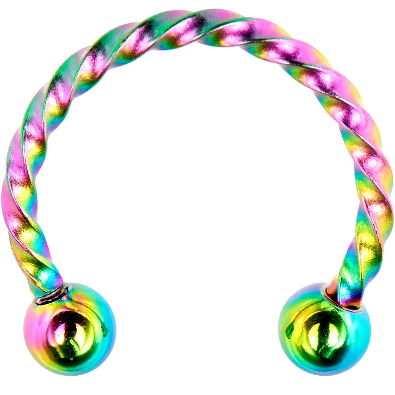 Lip Rings for Bold Piercings and Unique Style16 Gauge 3/8 Rainbow Seriously Twisted Horseshoe Circular Barbell