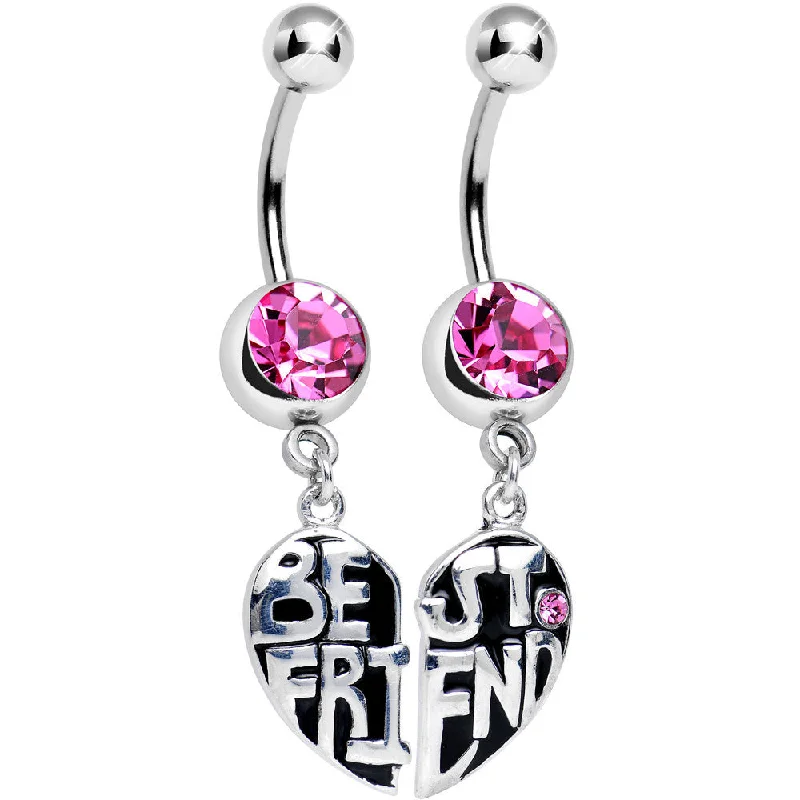 Stunning Belly Rings for Trendy Women -Pink Gem Best Friend in Harmony Heart Dangle Belly Ring Set Stunning Belly Rings for Trendy Women -Pink Gem Best Friend in Harmony Heart Dangle Belly Ring Set