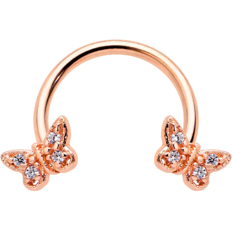 Classic Lip Rings with Stylish Charm16 Gauge 3/8 Clear Gem Rosy Tone Butterfly Horseshoe Circular Barbell