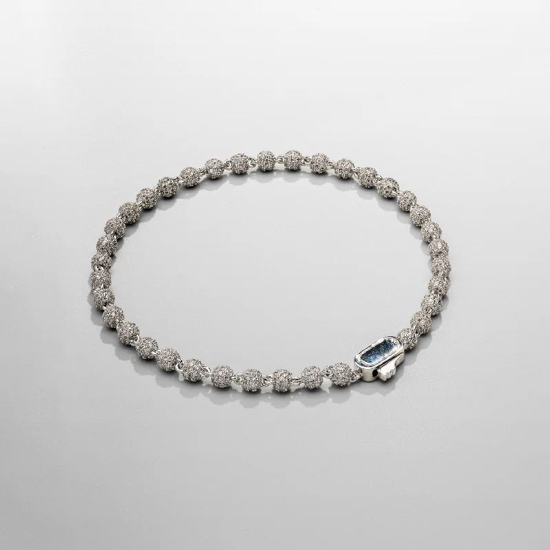 Personalized Beaded Bracelets for Men-Iced Ball Pendant Bracelet (Silver) 4mm