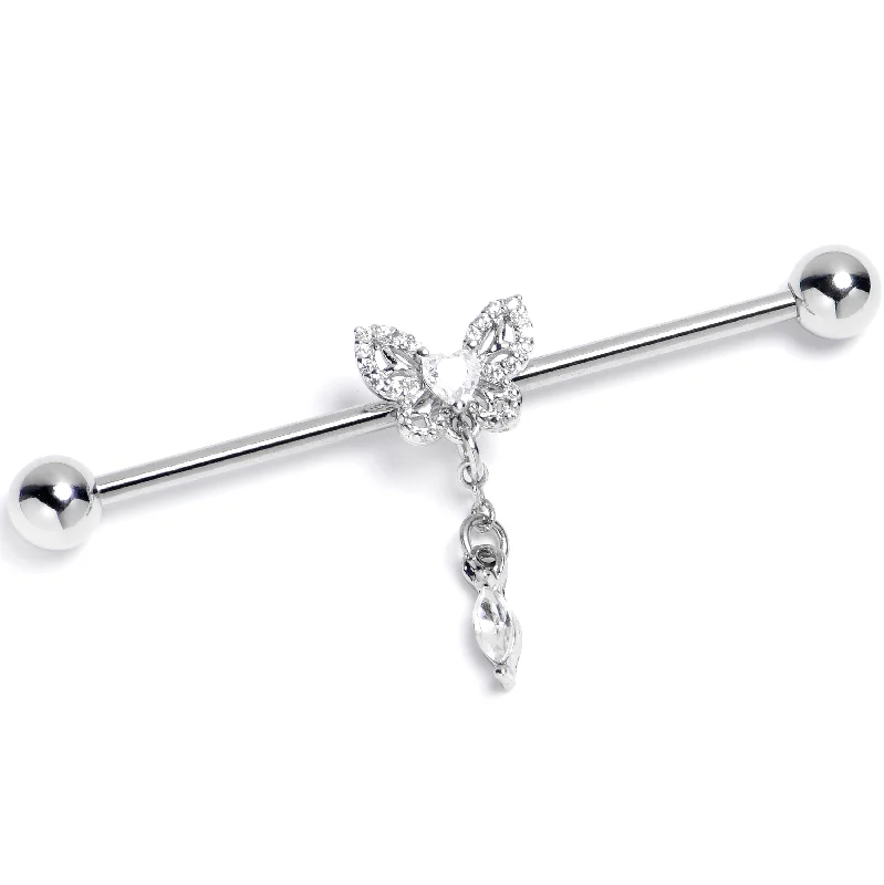 Women's Earrings – Elegant Designs for Every Personality--14 Gauge Clear CZ Gem Butterfly Delight Dangle Industrial Barbell 38mm Women's Earrings – Elegant Designs for Every Personality--14 Gauge Clear CZ Gem Butterfly Delight Dangle Industrial Barbell 38mm