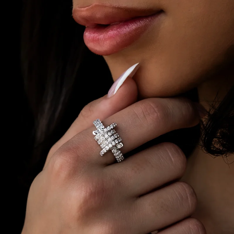 Chic Women's Rings for Fashion-Forward Looks-Iced Barbed Wire Ring in White Gold Vermeil